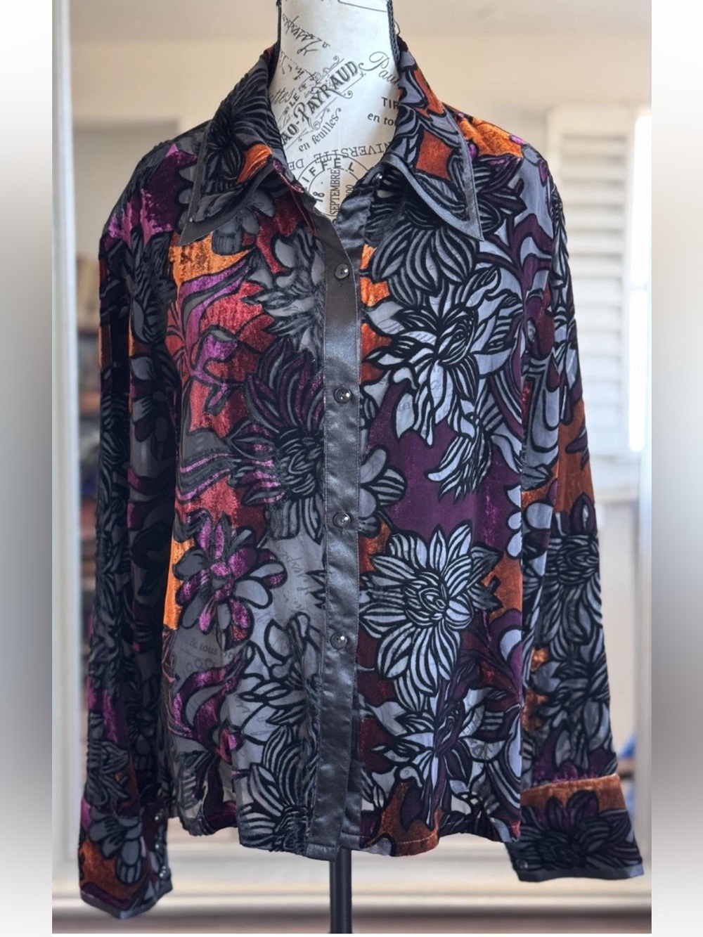 NABI Sheer Burnout Velvet Floral Button Down Top Whimsigoth Up Boho Women’s 1X